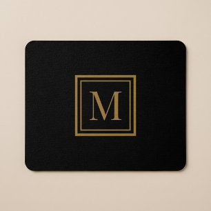 Op maat gemaakte zwarte en gouden lijst monogram muismat