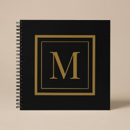 Op maat gemaakte zwarte en gouden lijst monogram notitieboek