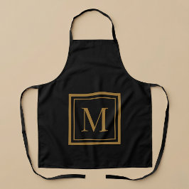 Op maat gemaakte zwarte en gouden lijst monogram schort