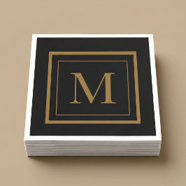 Op maat gemaakte zwarte en gouden lijst monogram servet