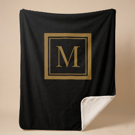 Op maat gemaakte zwarte en gouden lijst monogram sherpa deken