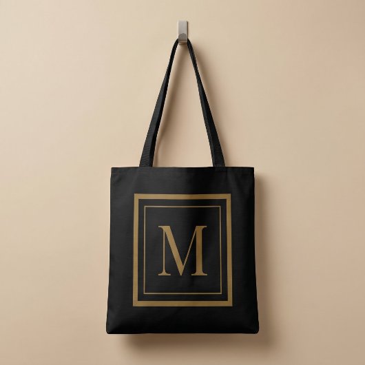 Op maat gemaakte zwarte en gouden lijst monogram tote bag