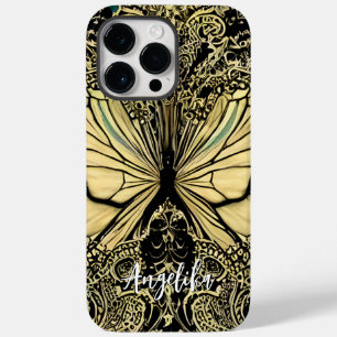 Op maat gemaakte zwarte en gouden vlinders naam Case-Mate iPhone 14 pro max hoesje
