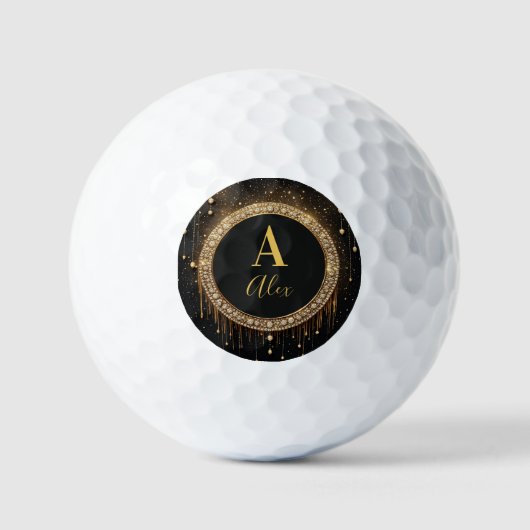 Op maat gemaakte zwarte glinsterende monogramlette golfballen (Voorkant)
