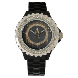 Op maat gemaakte zwarte glinsterende monogramlette horloge