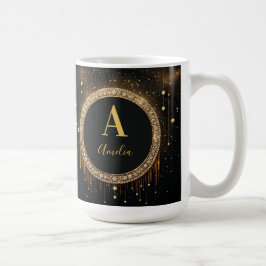 Op maat gemaakte zwarte glinsterende monogramlette koffiemok
