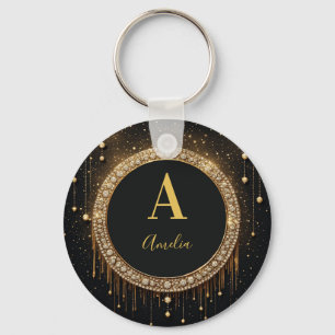 Op maat gemaakte zwarte glinsterende monogramlette sleutelhanger