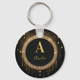 Op maat gemaakte zwarte glinsterende monogramlette sleutelhanger