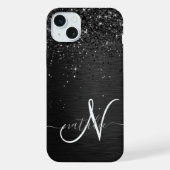 Op maat gemaakte zwarte glitters glitter monogram iPhone hoesje (Achterkant)