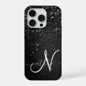 Op maat gemaakte zwarte glitters glitter monogram iPhone hoesje (Achterkant)