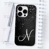 Op maat gemaakte zwarte glittersparkelmonogram iPhone hoesje