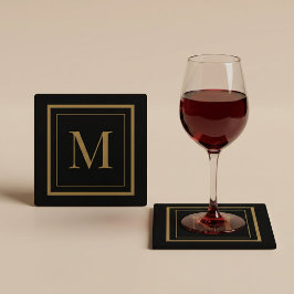 Op maat gemaakte zwarte & gouden lijst monogram glazen onderzetter