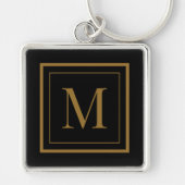 Op maat gemaakte zwarte & gouden lijst monogram sleutelhanger (Voorkant)