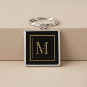 Op maat gemaakte zwarte & gouden lijst monogram sleutelhanger