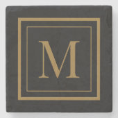 Op maat gemaakte zwarte & gouden omlijste monogram stenen onderzetter (Voorkant)