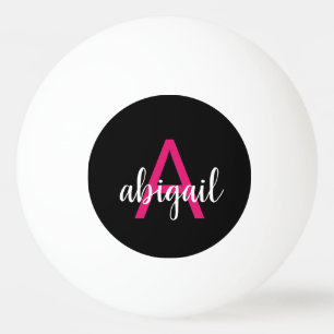 Op maat gemaakte Zwarte Hot Pink Moderne Monogram Pingpongbal