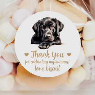 Op maat gemaakte zwarte Lab hond huwelijks gunstst Ronde Sticker
