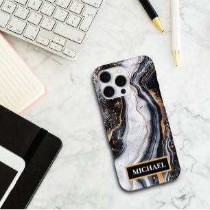 Op maat gemaakte zwarte marmeren goudprint trendy iPhone 16 pro max hoesje