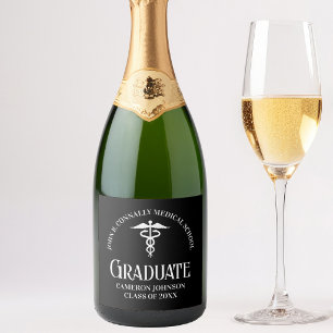 Op maat gemaakte zwarte medische school afstudeerf sparkling wijnetiket