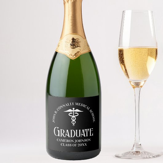 Op maat gemaakte zwarte medische school afstudeerf sparkling wijnetiket