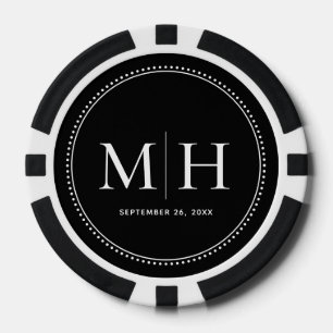Op maat gemaakte zwarte pokerfiches met monogram v poker chips