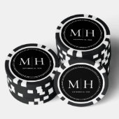 Op maat gemaakte zwarte pokerfiches met monogram v poker chips (Opstapeling)