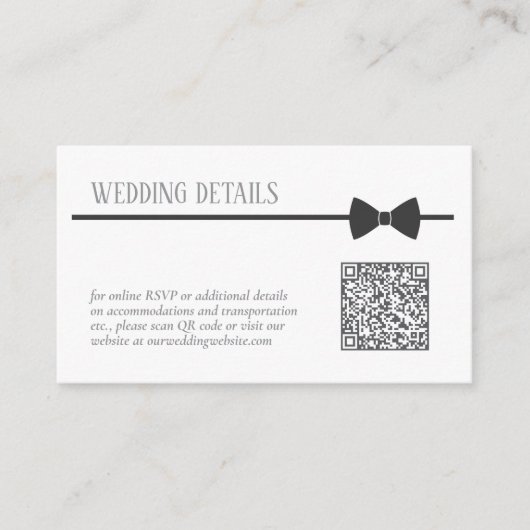 Op maat gemaakte zwarte Stropdas bruiloft website  Informatiekaartje (Voorkant)