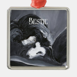 Op maat geschilderde Border Collie Liggend Metalen Ornament