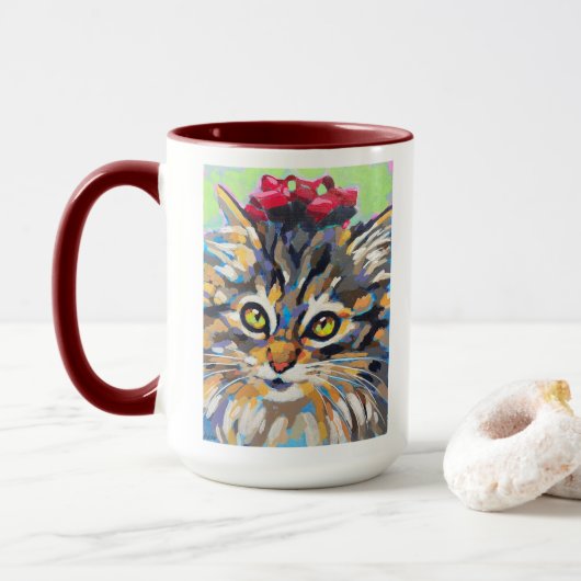 Op maat geschilderde kattenportret - Voor altijd g Mok (Met donut)