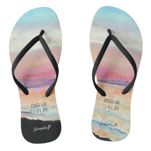 Op maat geschilderde pastel strand zonsondergang teenslippers