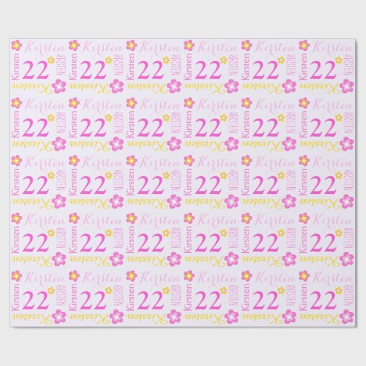 Op maat gesneden bloem voor 22e verjaardag cadeaupapier (Vlak)