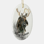 Op maat gesneden kerstfeest Waterverf Moose Animal Keramisch Ornament (Rechts)