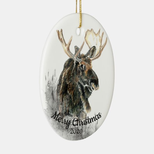 Op maat gesneden kerstfeest Waterverf Moose Animal Keramisch Ornament (Rechts)