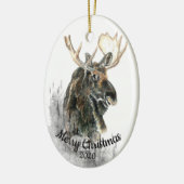 Op maat gesneden kerstfeest Waterverf Moose Animal Keramisch Ornament (Links)