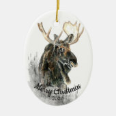 Op maat gesneden kerstfeest Waterverf Moose Animal Keramisch Ornament (Voorkant)