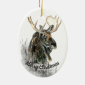 Op maat gesneden kerstfeest Waterverf Moose Animal Keramisch Ornament (Achterkant)