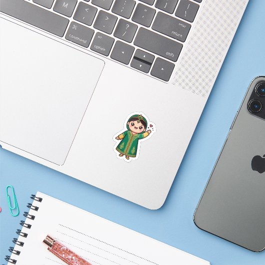 Op maat gesneden vinyl sticker (Laptop met iPhone)