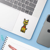 Op maat gesneden vinyl sticker - Arnie Alpaca (Laptop met iPhone)