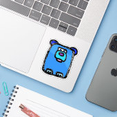 Op maat gesneden vinyl sticker - Bernie Bear (Laptop met iPhone)