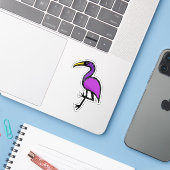 Op maat gesneden vinyl sticker - Freddie Flamingo (Laptop met iPhone)