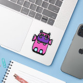 Op maat gesneden vinyl sticker - Henrietta Hippo (Laptop met iPhone)