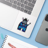 Op maat gesneden vinyl sticker - Zander Zebra (Laptop met iPhone)