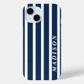 Op maat gestreepte marineblauw wit Case-Mate iPhone case (Achterkant)