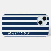 Op maat gestreepte marineblauw wit Case-Mate iPhone case (Achterkant (horizontaal))