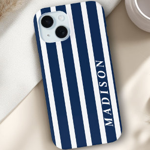 Op maat gestreepte marineblauw wit iPhone 15 case