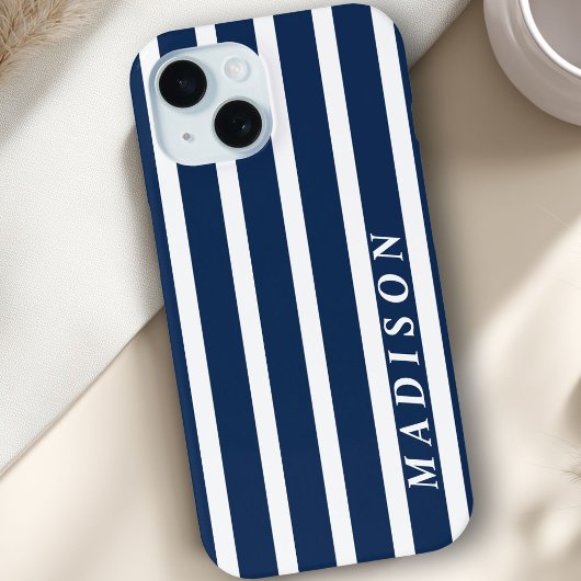 Op maat gestreepte marineblauw wit Case-Mate iPhone case