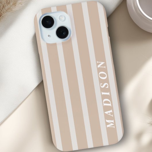 Op maat gestreepte Taupe Crème Case-Mate iPhone Case
