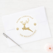 Op maat glitters Glitter Goud Rendier Prettig Kers Ronde Sticker (Envelop)