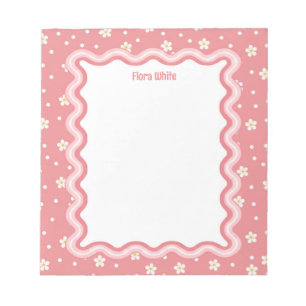 Op maat golvende rand Kawaii bloemen gepersonalise Notitieblok