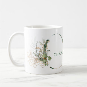 Op maat goud botanische Eucalyptus monogram "C" Koffiemok